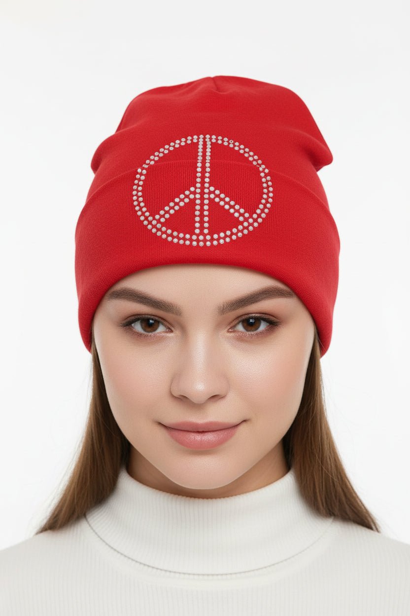 Beanie mit Glitzerpeacezeichen – Leichte Mütze Unisex - Folad Home & Style