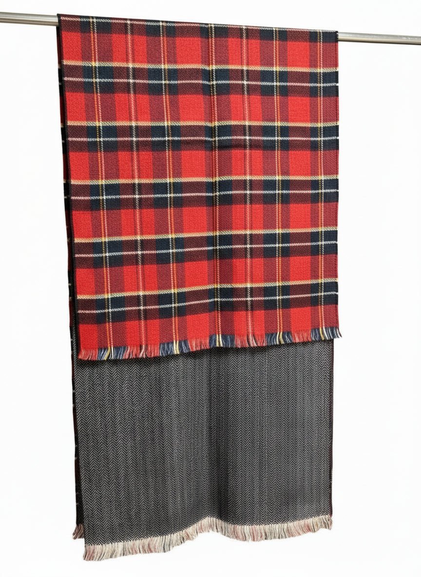 Schal Rot kariert mit Fransen – Warm & Elegant - Folad Home & Style