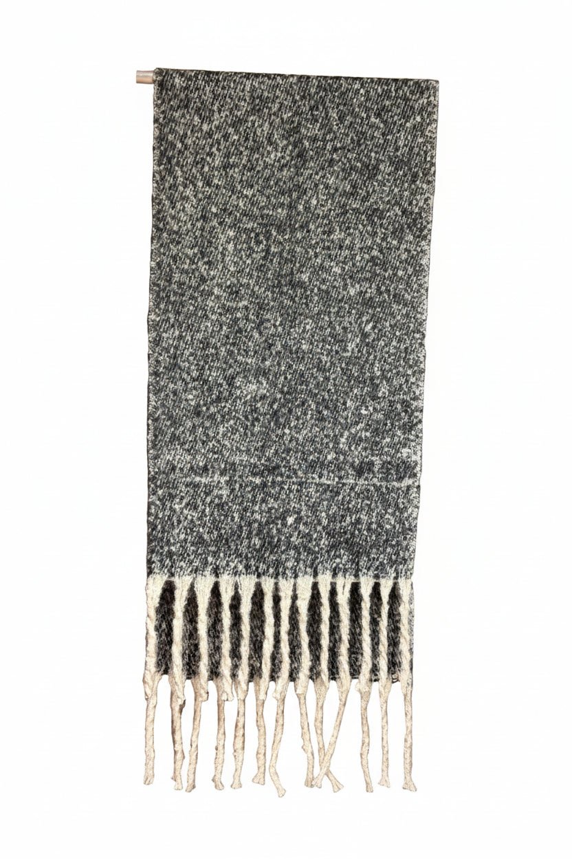 Warmer Schal mit Fransen in Schwarz/ Grau meliert - Folad Home & Style