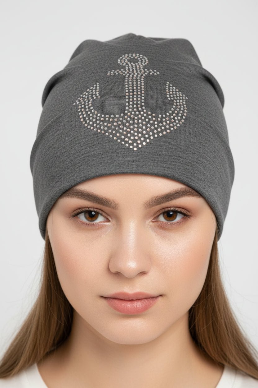 Beanie mit Glitzeranker – Maritime Mütze Unisex - Folad Home & Style