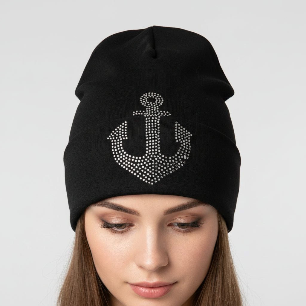 Beanie mit Glitzeranker – Maritime Mütze Unisex - Folad Home & Style