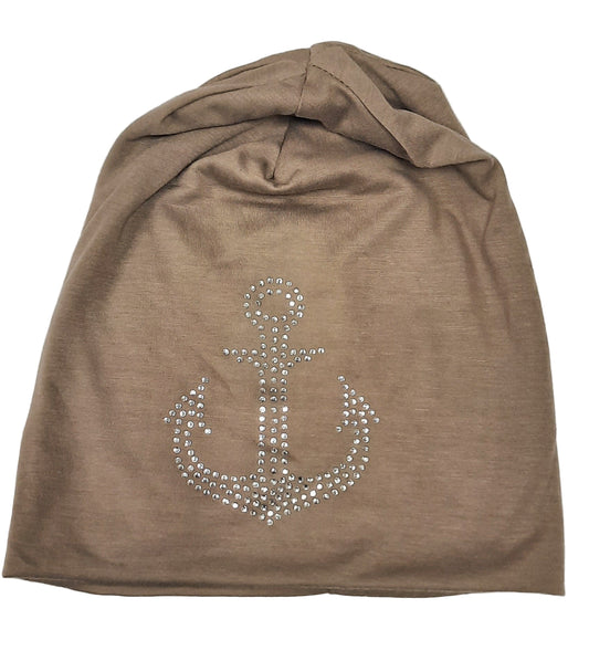 Leichte Beanie mit Glitzeranker – Maritime Mütze für kühle Tage - Folad Home & Style