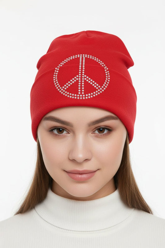 Beanie mit Glitzerpeacezeichen – Leichte Mütze Unisex - Folad Home & Style