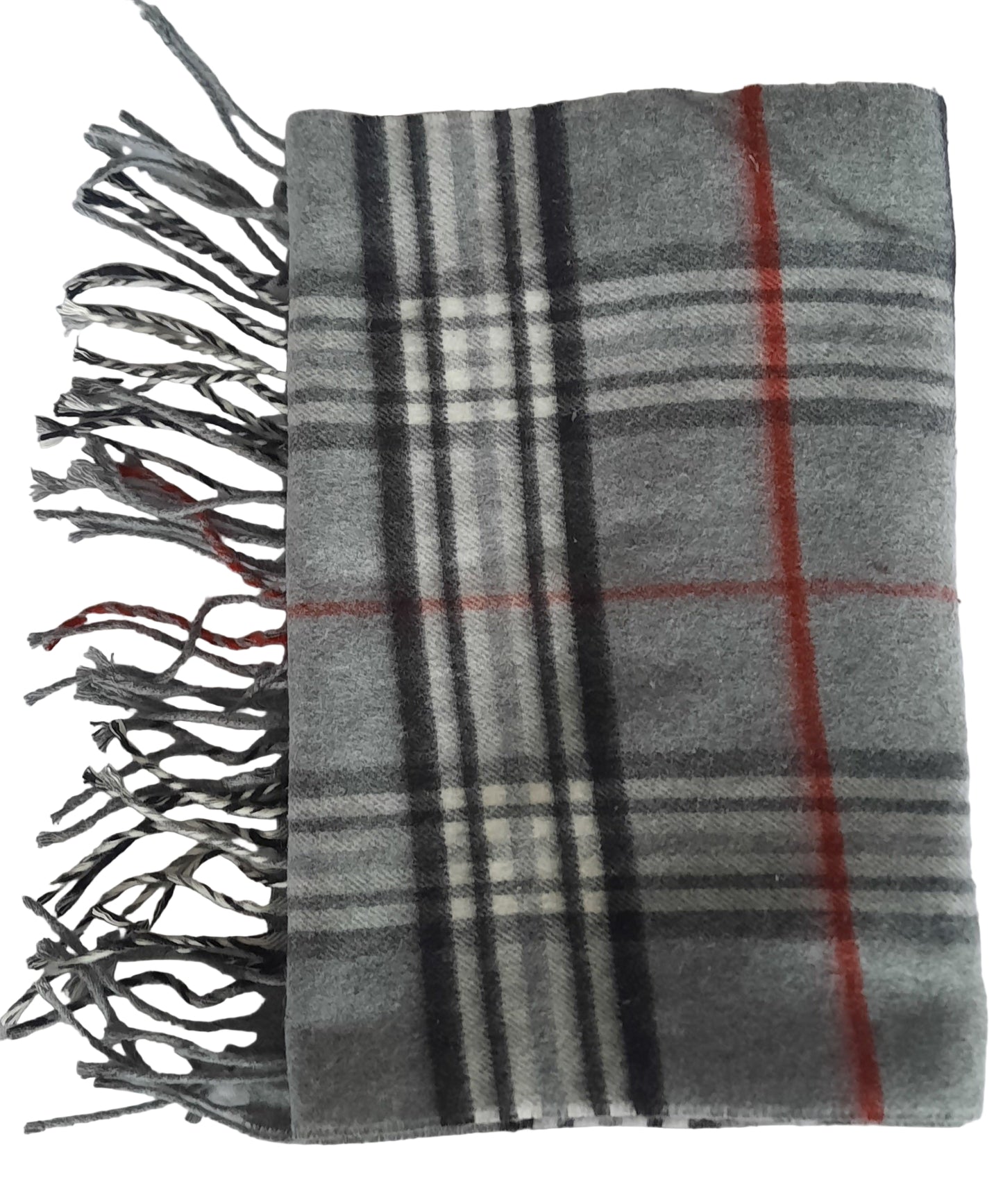 Damenschal mit Karomuster in Grau, Schwarz und Rot, Cashmere-Feeling