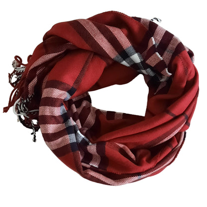 Damenschal mit Karomuster in Rot, Schwarz und Weiß, Cashmere-Feeling