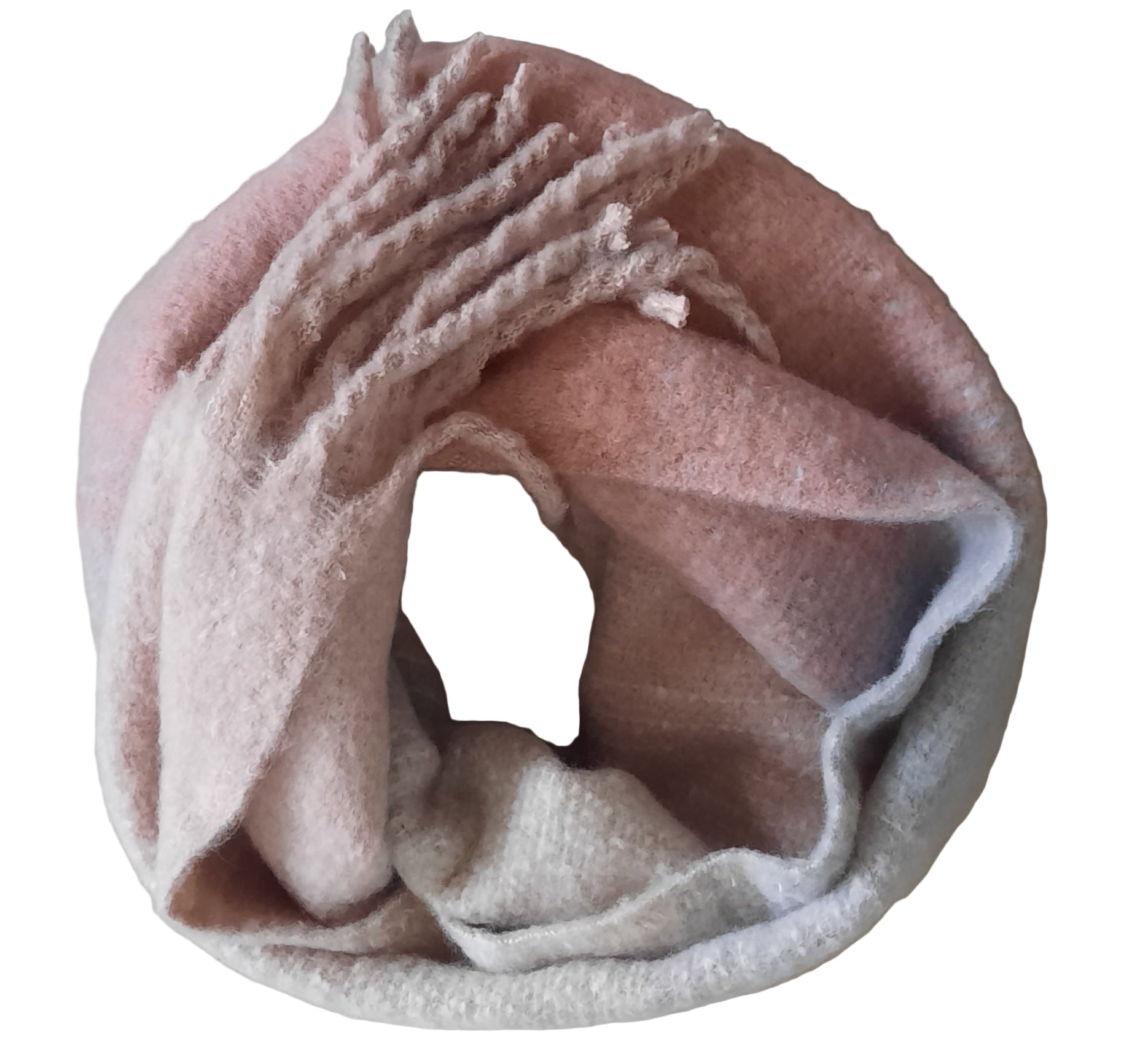 Flauschiger warmer Schal in Zartrosa und Hellblau, 30% Wolle
