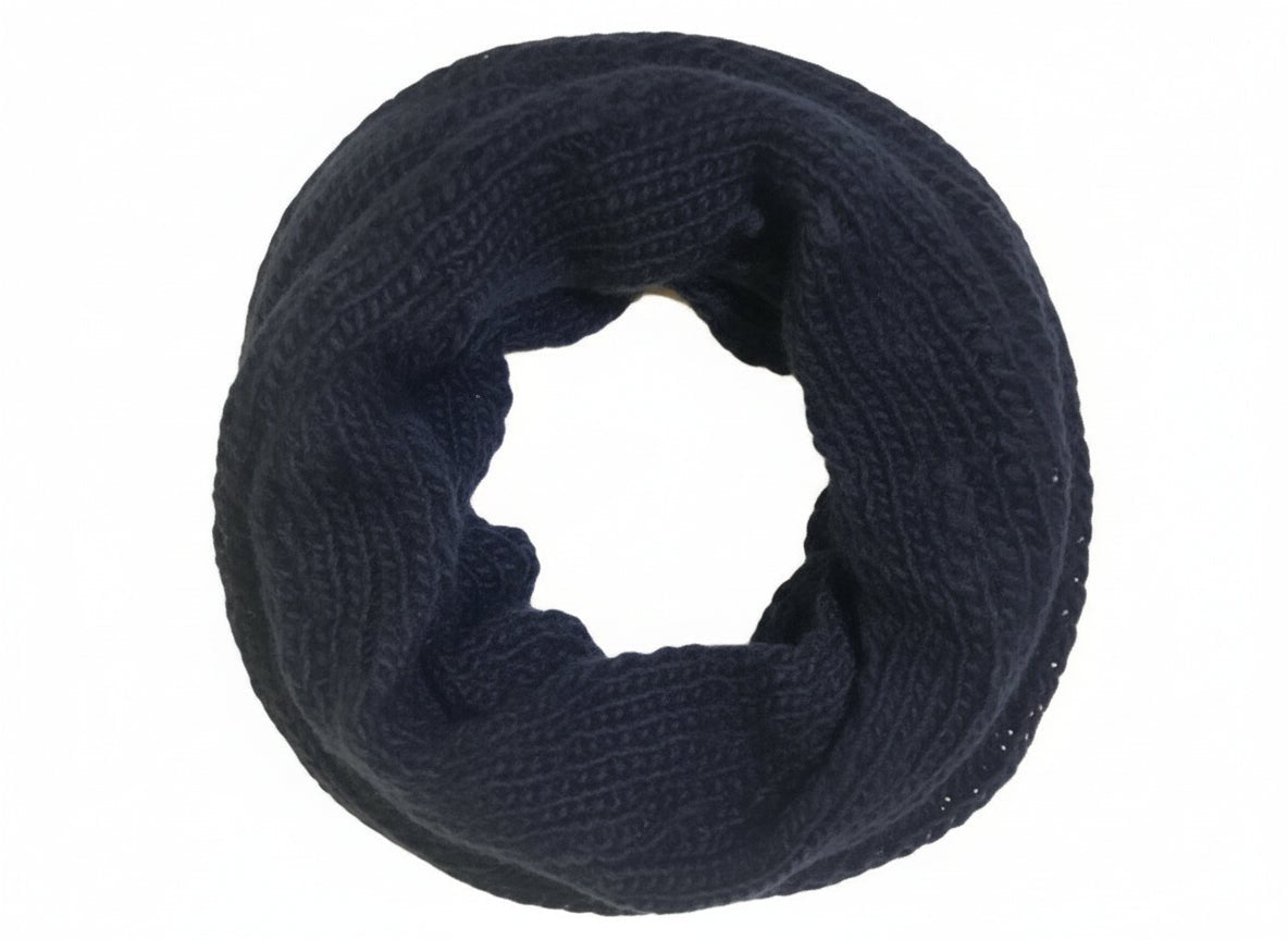 Schwarzer Loop - Schal aus Wolle & Viskose – Strukturstrick - Folad Home & Style