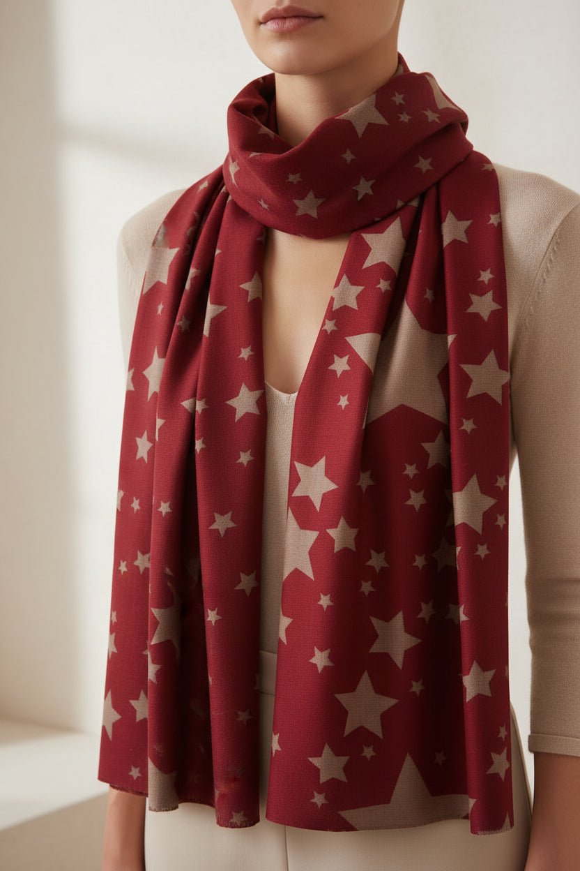 Roter Schal mit Sternen – Leicht & Luftig - Folad Home & Style