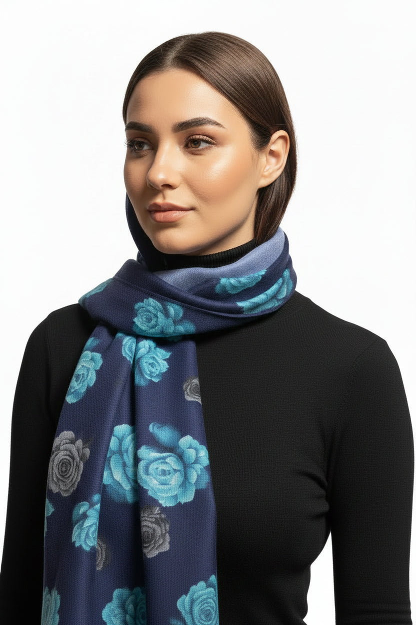 Blauer Loop - Schal - Rosenmuster - Folad Home & Style