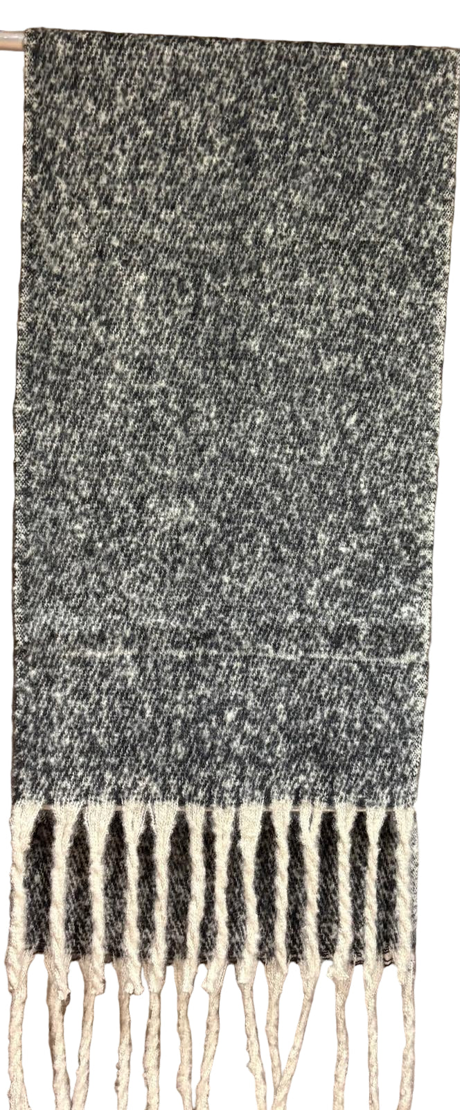 Warmer Schal mit Fransen in Schwarz und Grau meliert
