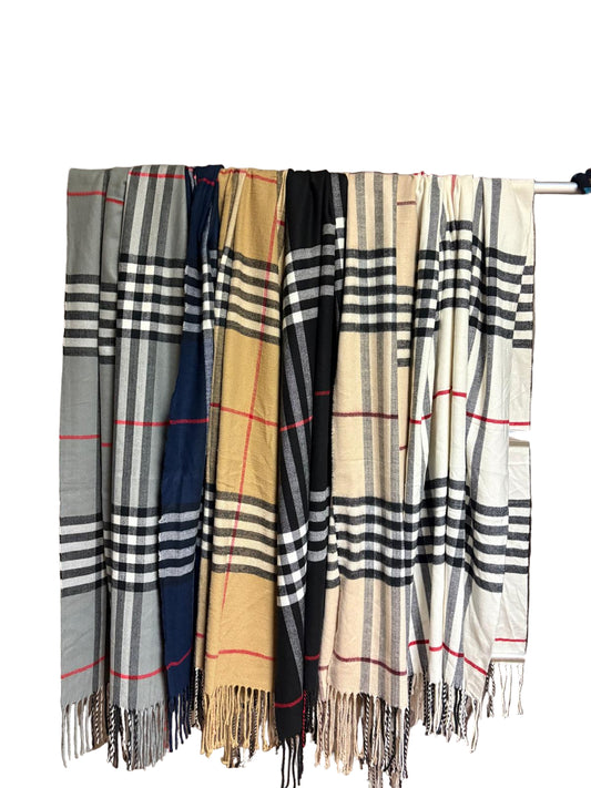 Damenschal mit Karomuster in Rot, Schwarz und Weiß, Cashmere-Feeling