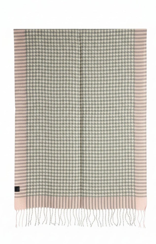Winterschal, Grau/Weiß kariert mit rosa Rand - Folad Home & Style
