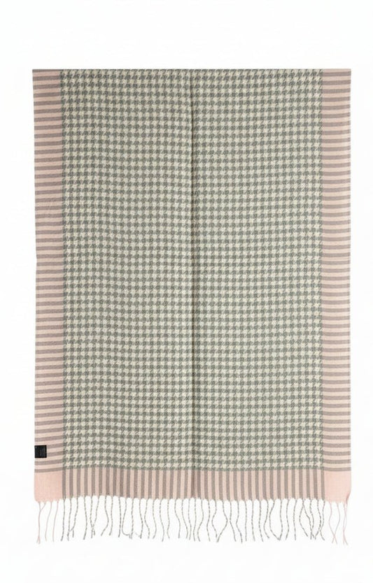 Winterschal, Grau/Weiß kariert mit rosa Rand - Folad Home & Style