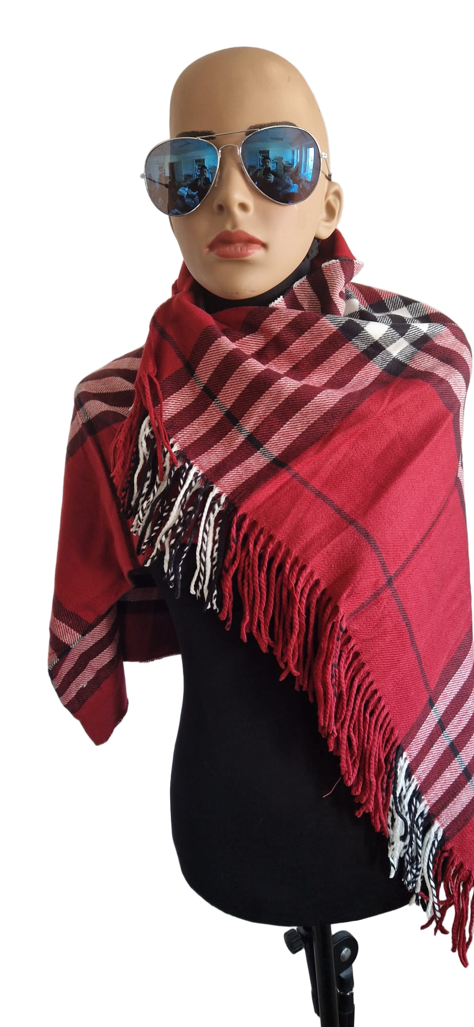 Damenschal mit Karomuster in Rot, Schwarz und Weiß, Cashmere-Feeling