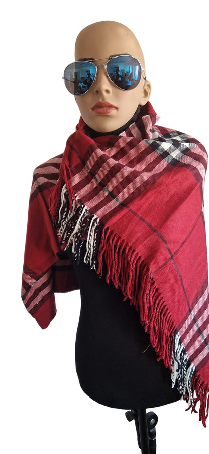 Damenschal mit Karomuster in Rot, Schwarz und Weiß, Cashmere-Feeling