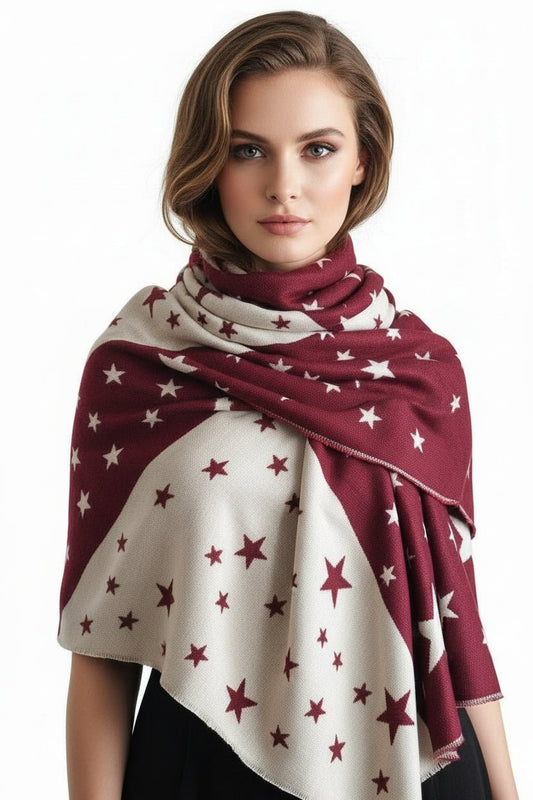 Wendeschal Sternenmuster Schwarz - Rot - Weiß – XXL Winterschal - Folad Home & Style