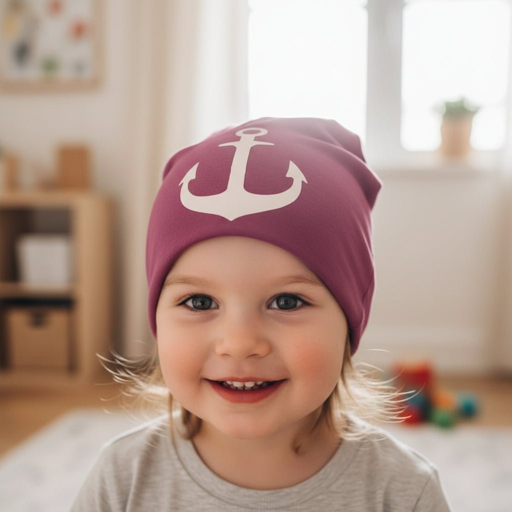Kinder Beanie Maritim mit Anker – Leichte Sommermütze - Folad Home & Style