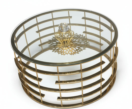 Eleganter runder Wohnzimmertisch aus Metall mit Glasplatte – Modern & Stilvoll
