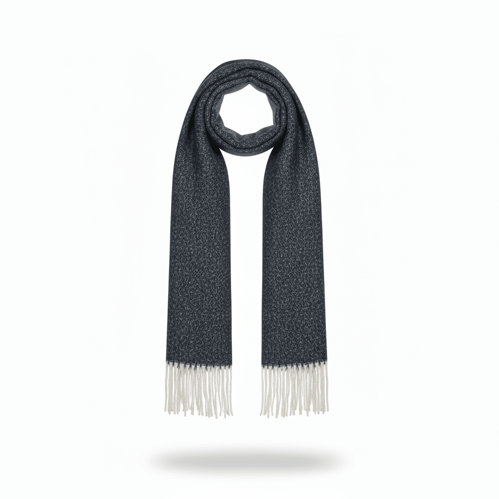 Winterschal Dunkelblau meliert mit Fransen – Warm & Flauschig - Folad Home & Style