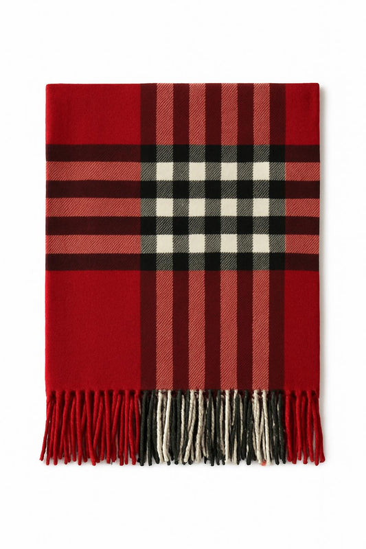 Damenschal mit Karomuster in Rot, Schwarz und Weiß, Cashmere-Feeling